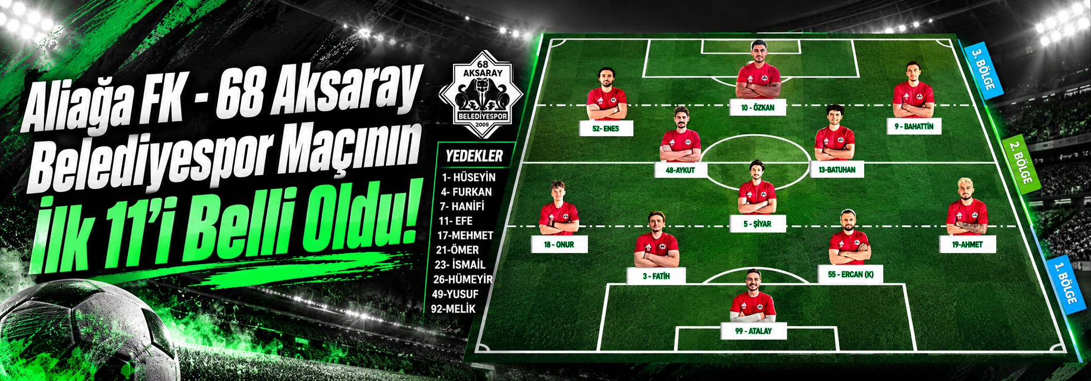 Aliağa FK - 68 Aksaray Belediyespor Maçının İlk 11’i Belli Oldu!