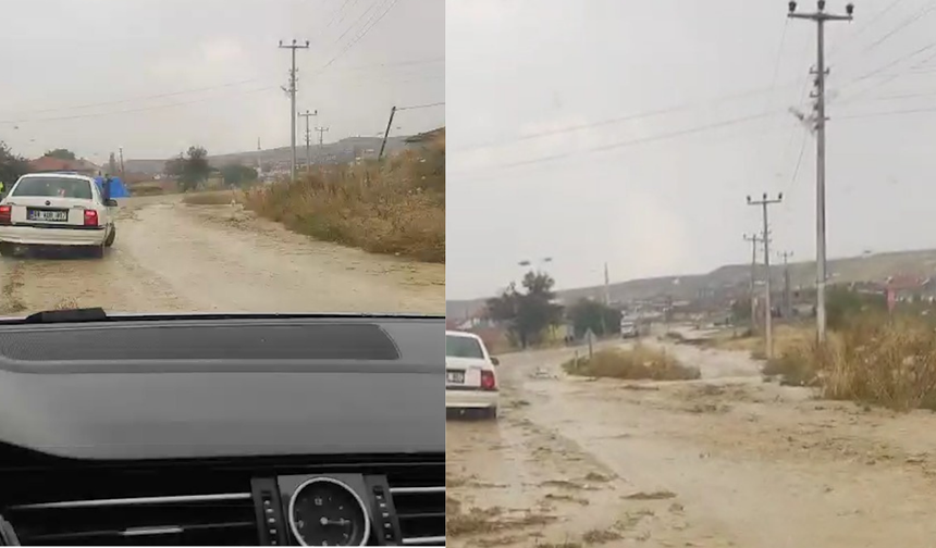 Jandarma bölgede! Sağanak sonrası yol göle döndü